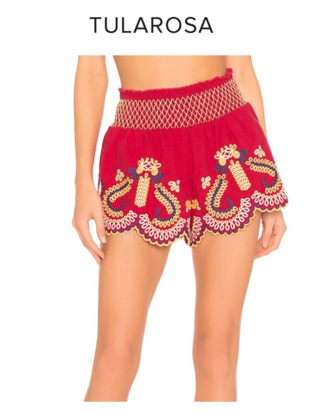 Tularosa Red Embroidered Gabriella Shorts Scallop Hem Festival XL